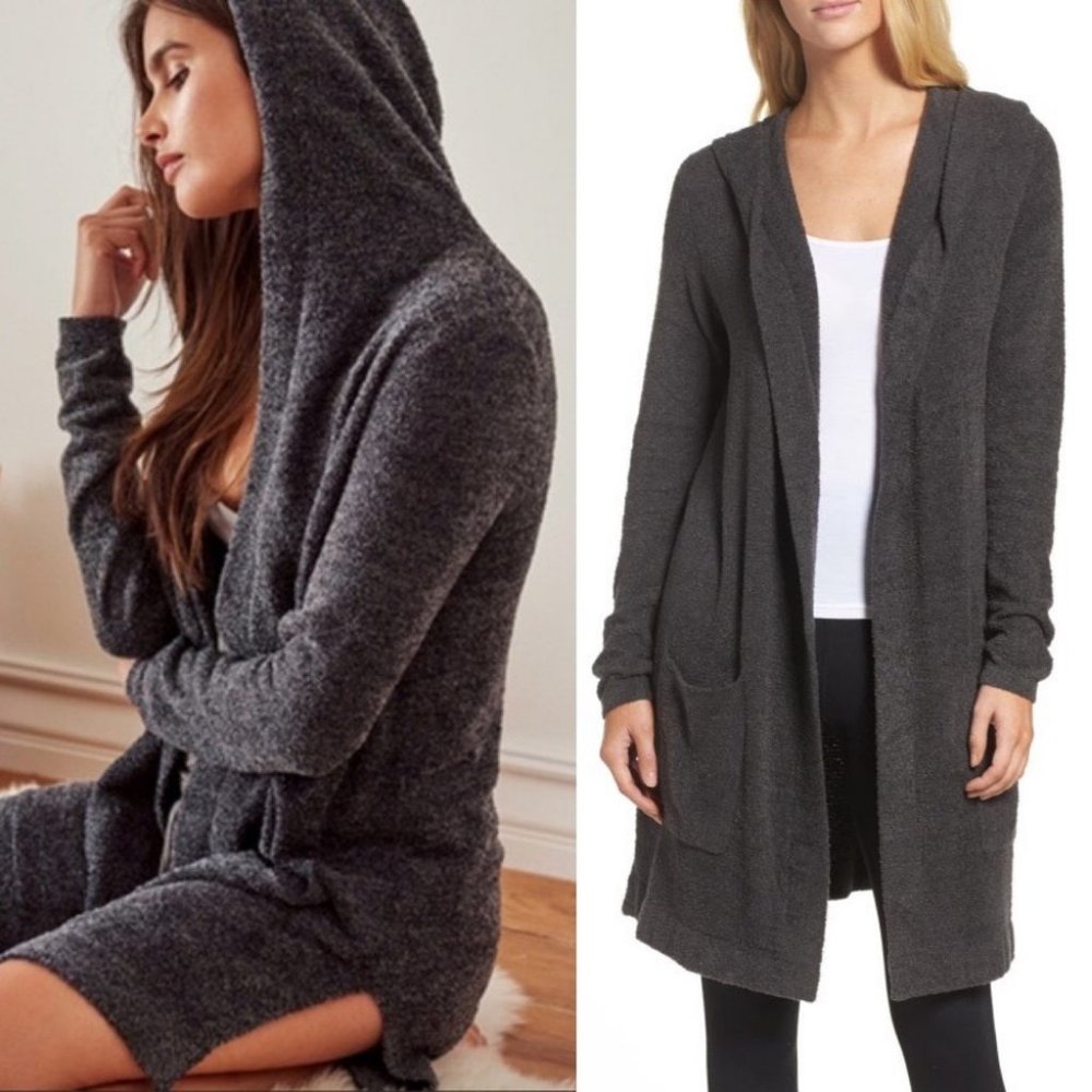 Barefoot Dreams Cozy Fleece Hooded Cardigan Grey Size Xs / Small Sweater Knit S